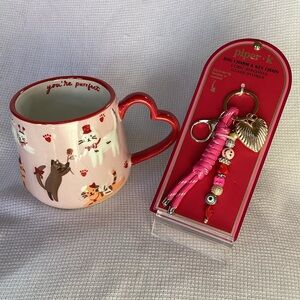 2 piece Love 💕 Bundle, Cat Mug and Pink Hearts Keychain Set. NWT